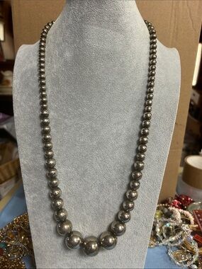 Sterling-Look Silver Bead Necklace - Elegant silver Beads marked Korea